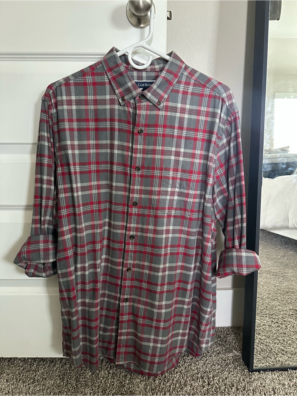 Club Room Red and Gray Plaid Button-Down Shirt